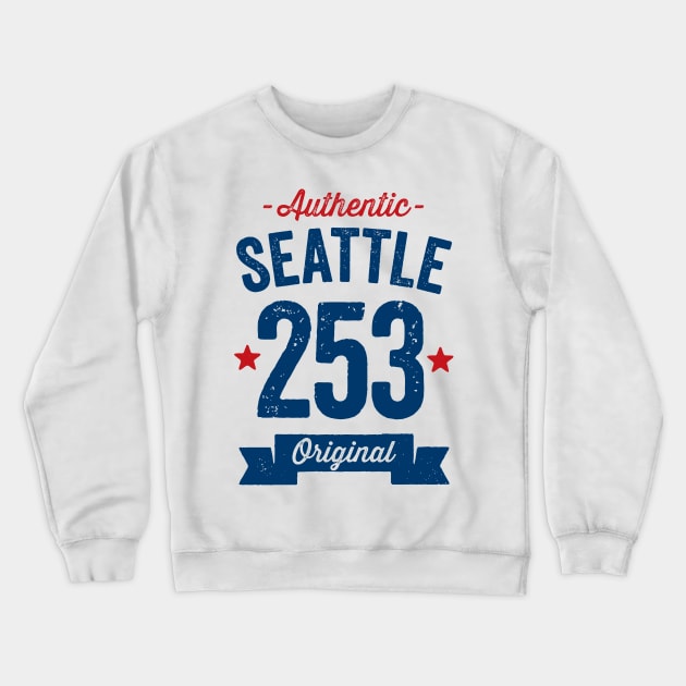 Authentic Seattle 253 Area Code Crewneck Sweatshirt by DetourShirts